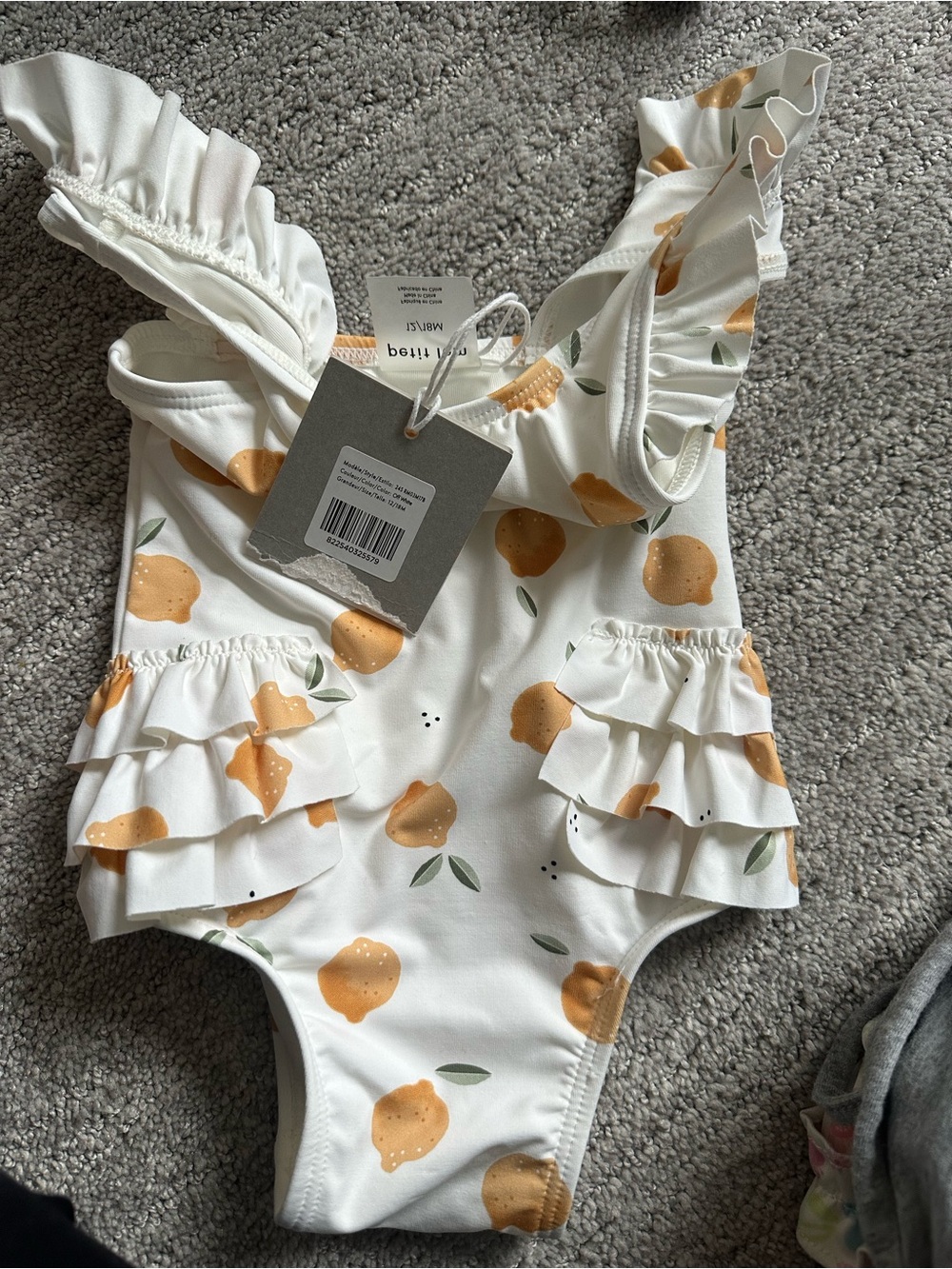 Petit Lem White One-Piece Swimsuit with Yellow Lemon Fruit Print